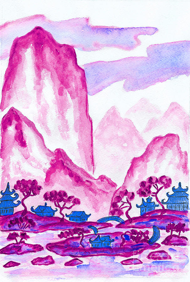 Pink mountains, painting #1 Painting by Irina Afonskaya