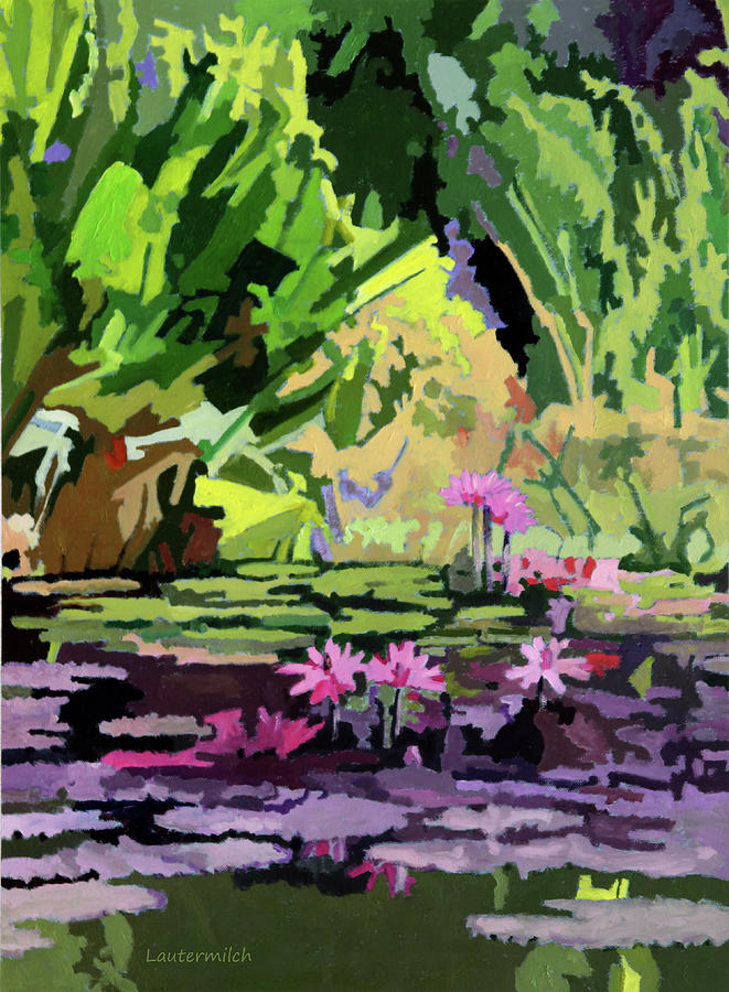 Pink On Green #2 Painting by John Lautermilch