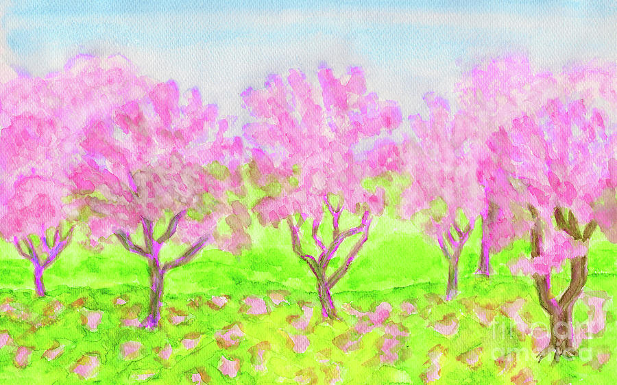 Pink spring garden, watercolours #1 Painting by Irina Afonskaya