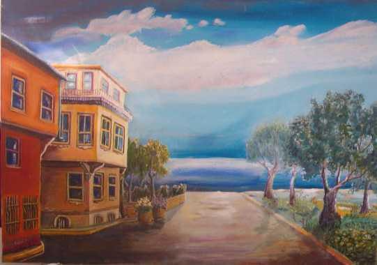 Pink Yellow House Painting by Fahrettin Oktay Pink Yellow House Painting by Fahrettin Oktay