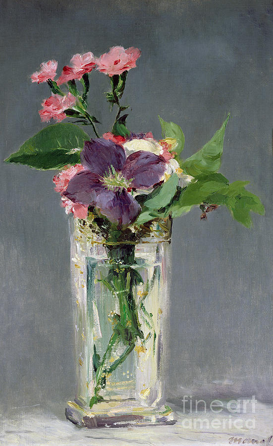 Pinks and Clematis in a Crystal Vase Painting by Edouard Manet