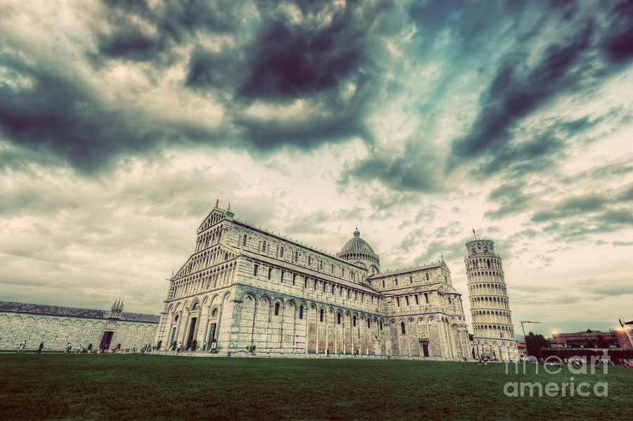 Pisa Cathedral with the Leaning Tower of Pisa, Tuscany, Italy. Vintage #1 Photograph by Michal Bednarek
