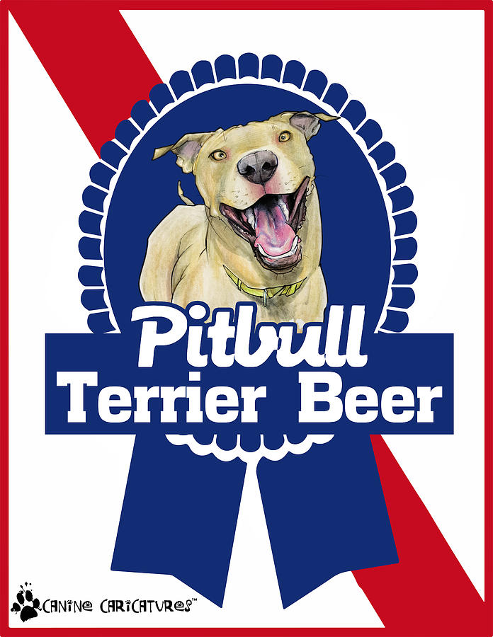 Pit Bull Drawing - Pit Bull Terrier Beer #1 by John LaFree