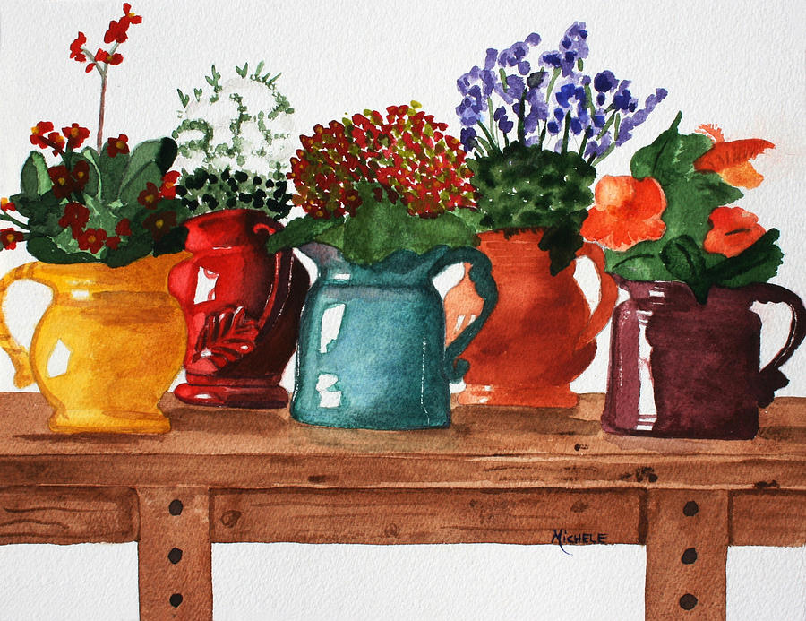 Pitchers in Bloom #1 Painting by Michele Turney