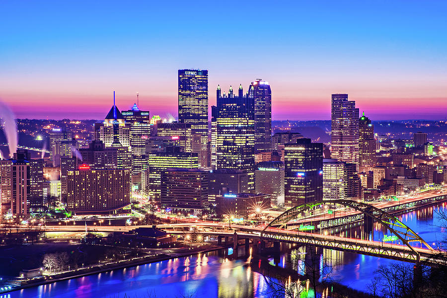 Pittsburgh Pennsylvania City Skyline At Sunrise #1 Photograph by Alex Grichenko