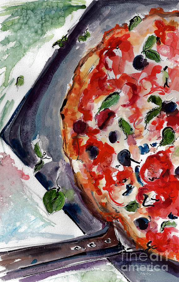 Pizza Diptych Original Italian Food Left Half Painting by Ginette Callaway