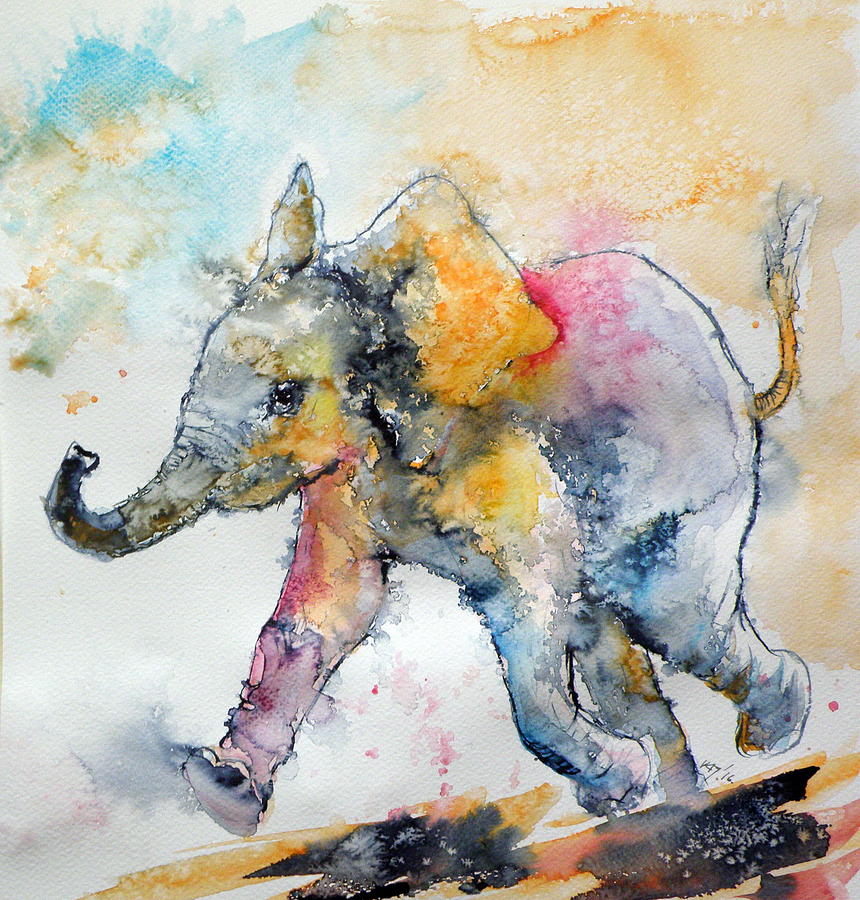 Playing elephant baby #4 Painting by Kovacs Anna Brigitta