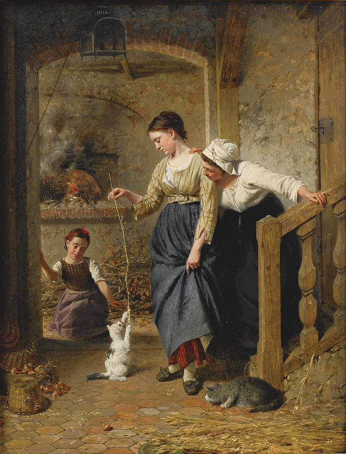 Playing with Kittens #2 Painting by Edouard Castres