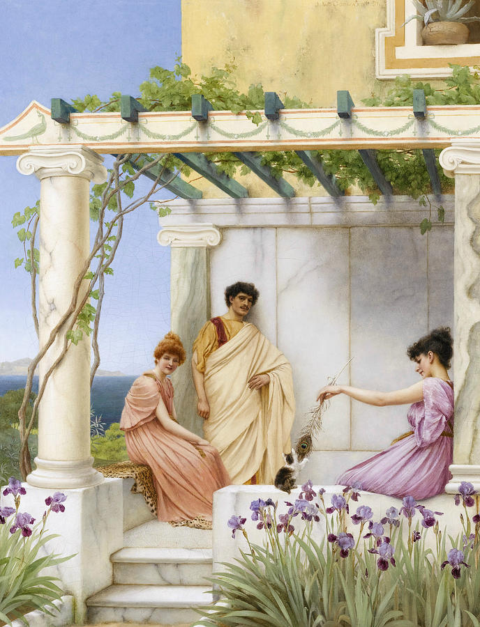 English Painters Painting - Playtime by John William Godward English Painters Painting - Playtime by John William Godward