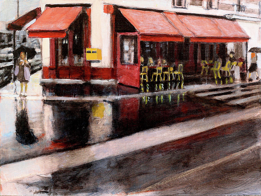 Pluie A Cafe #2 Painting by David Zimmerman