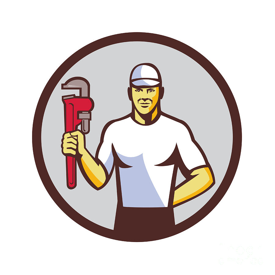 Plumber Holding Monkey Wrench Circle Retro Digital Art by Aloysius ...