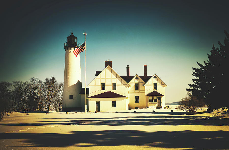 Point Iroquois Lighthouse By Lake Superior 1980s #1 Photograph by Mountain Dreams