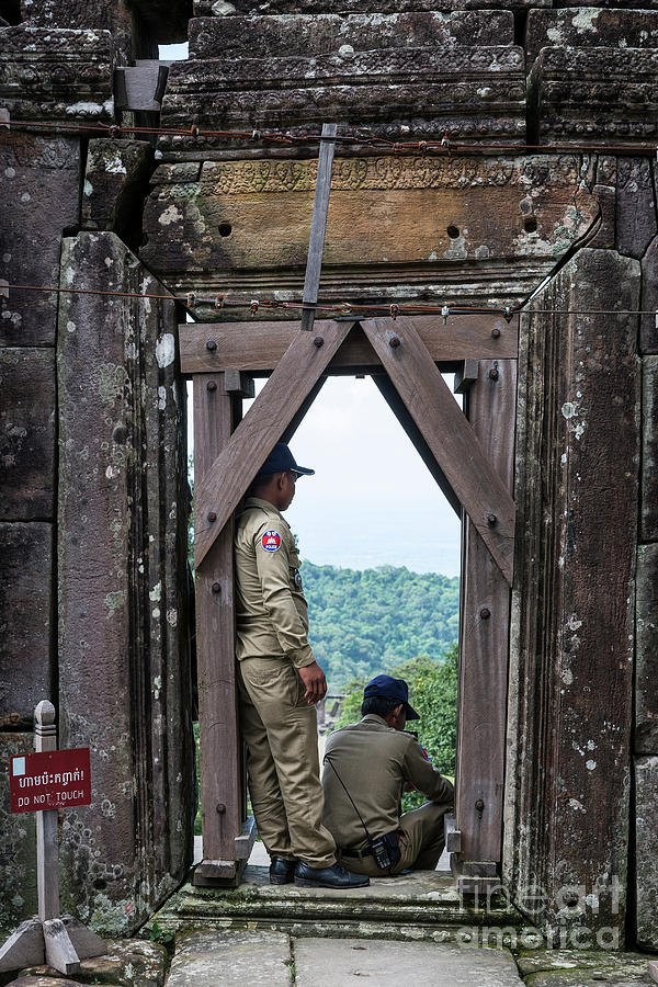 Police Man Security Guards At Preah Vihear Landmark Temple Cambo #1 Photograph by JM Travel Photography