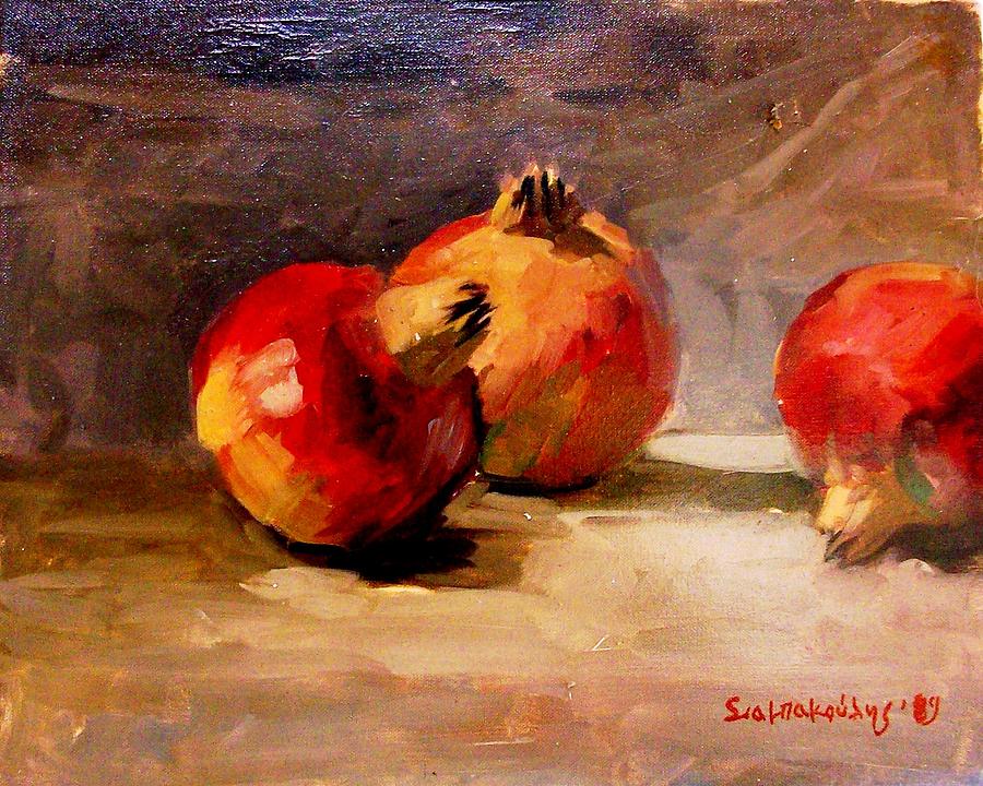 Pomegranates #1 Painting by George Siaba