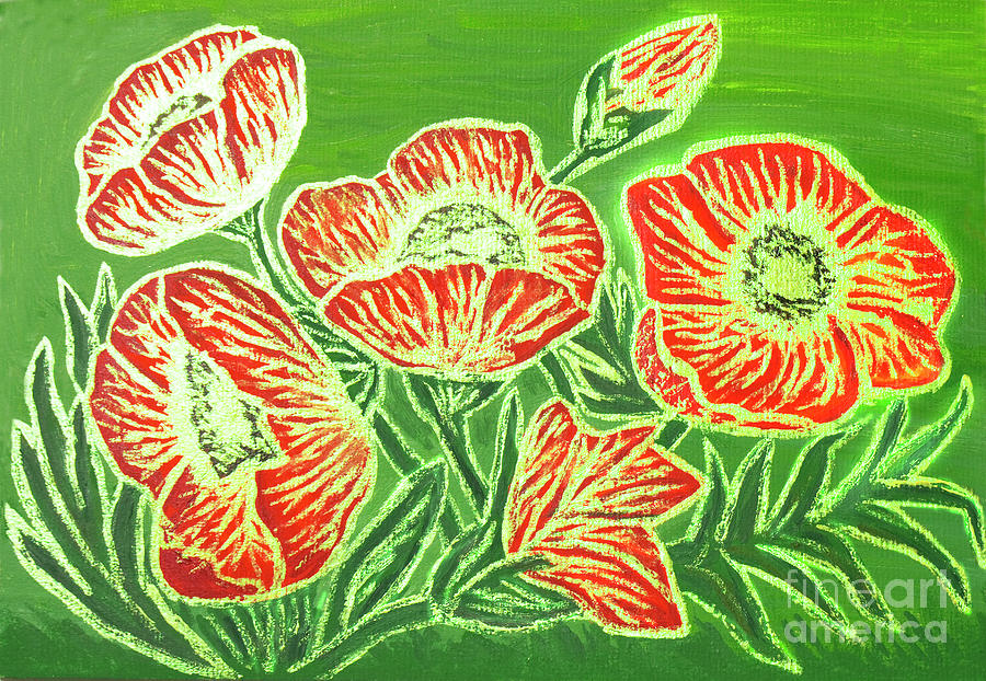 Poppies on green, painting #2 Painting by Irina Afonskaya