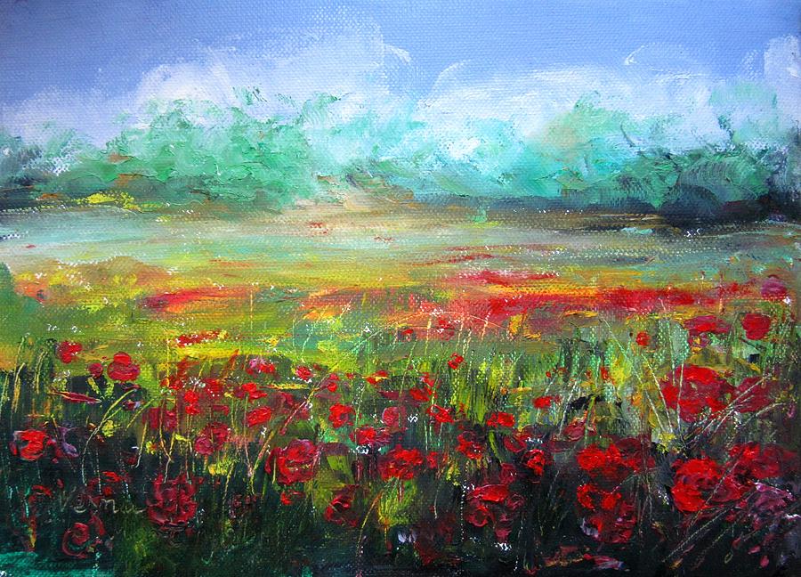 Landscape Painting - Poppy Fields #1 by Vesna Martinjak