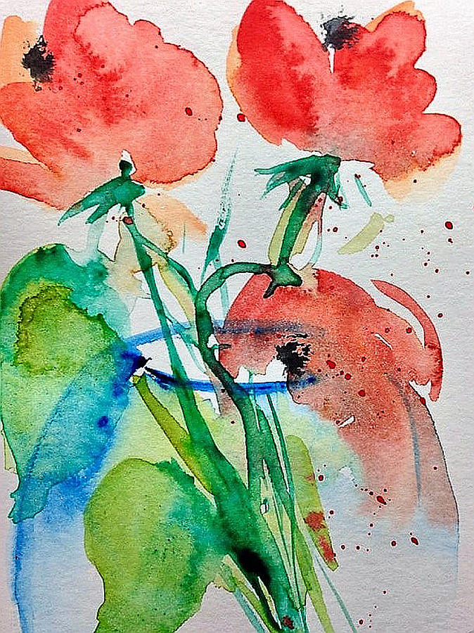 Poppy Flowers in the vase 1 #1 Painting by Britta Zehm