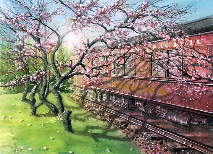 Landscape Painting - Port Moody Train Station #1 by Dumitru Barliga