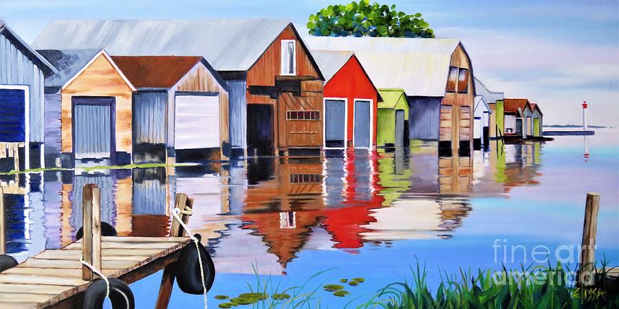 Port Rowen Boat Houses #1 Painting by Elissa Anthony