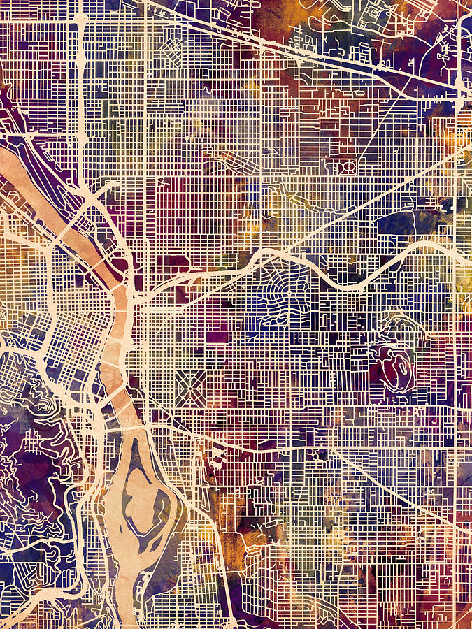 Portland Oregon City Map #1 Digital Art by Michael Tompsett