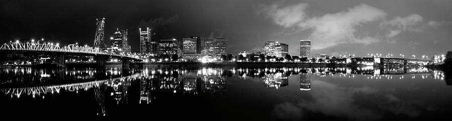Portland Skyline Black and White #1 Photograph by Brian Bonham