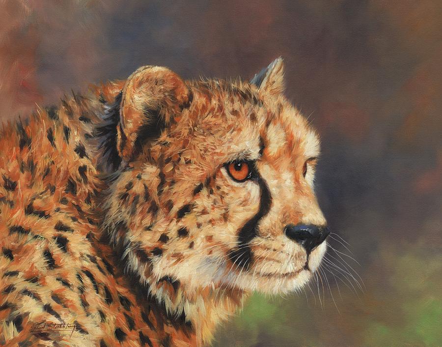 Portrait of a Cheetah #1 Painting by David Stribbling