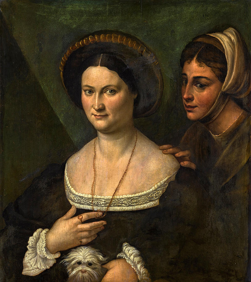 Portrait of a lady with a gypsy #1 Painting by North Italian School