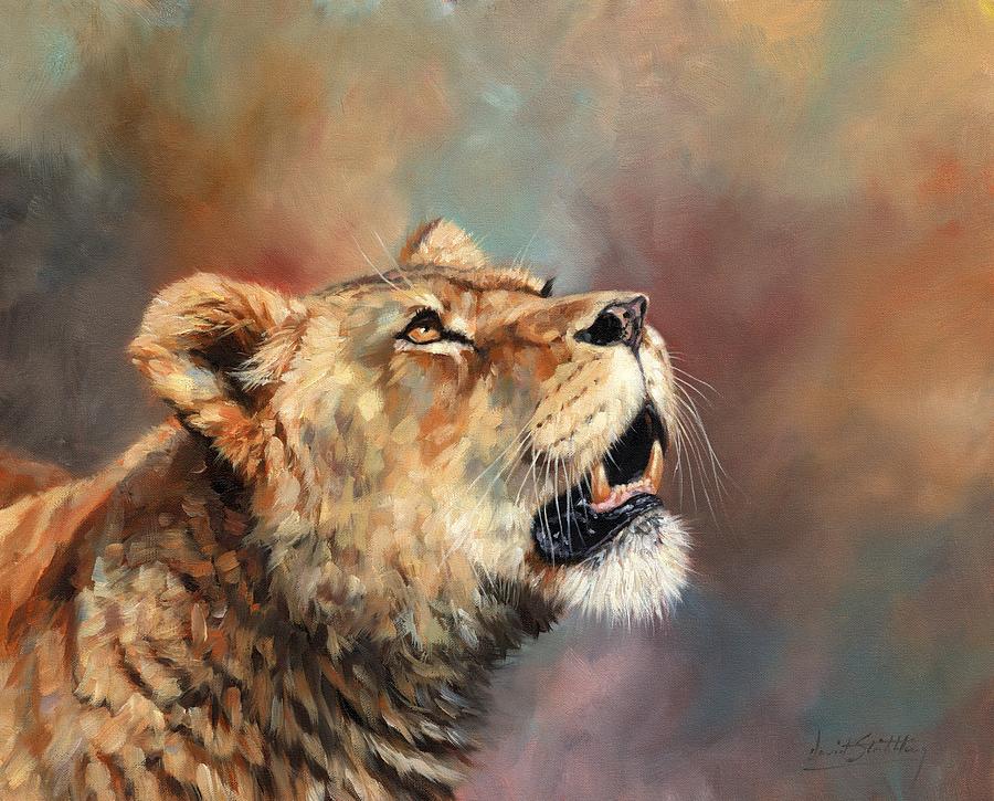 Portrait of a Lioness #1 Painting by David Stribbling