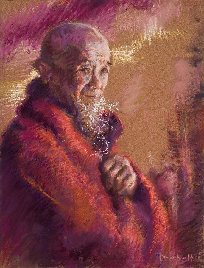 Portrait of a Monk #1 Pastel by Ellen Dreibelbis