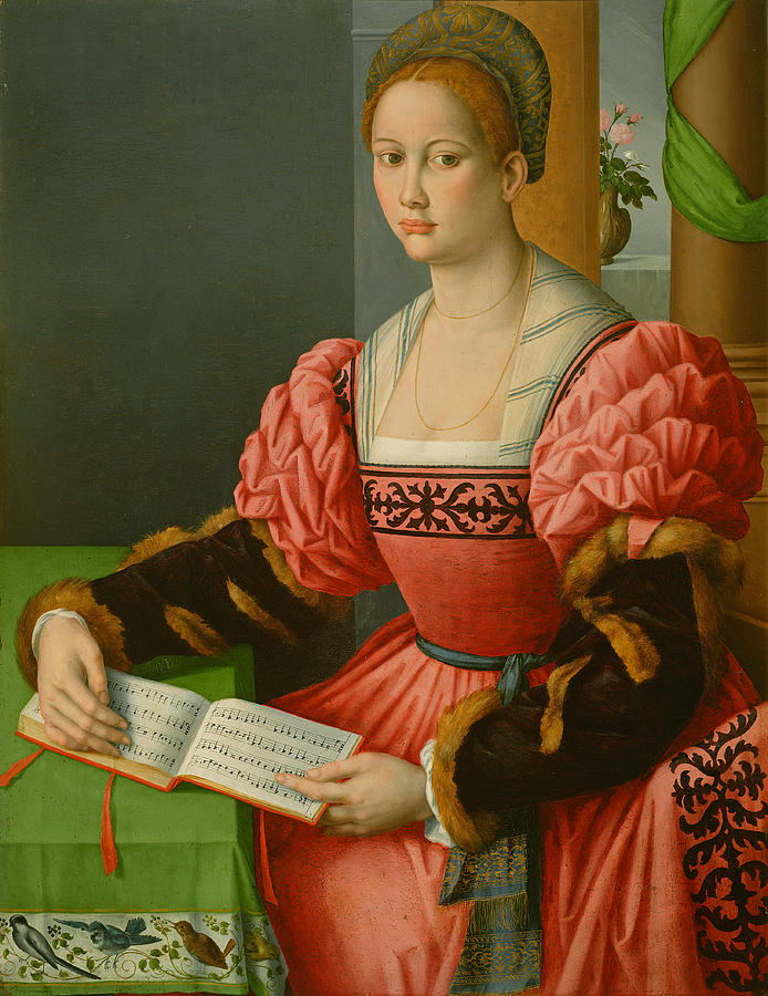 Bacchiacca Painting - Portrait of a Woman with a Book of Music #3 by Bacchiacca