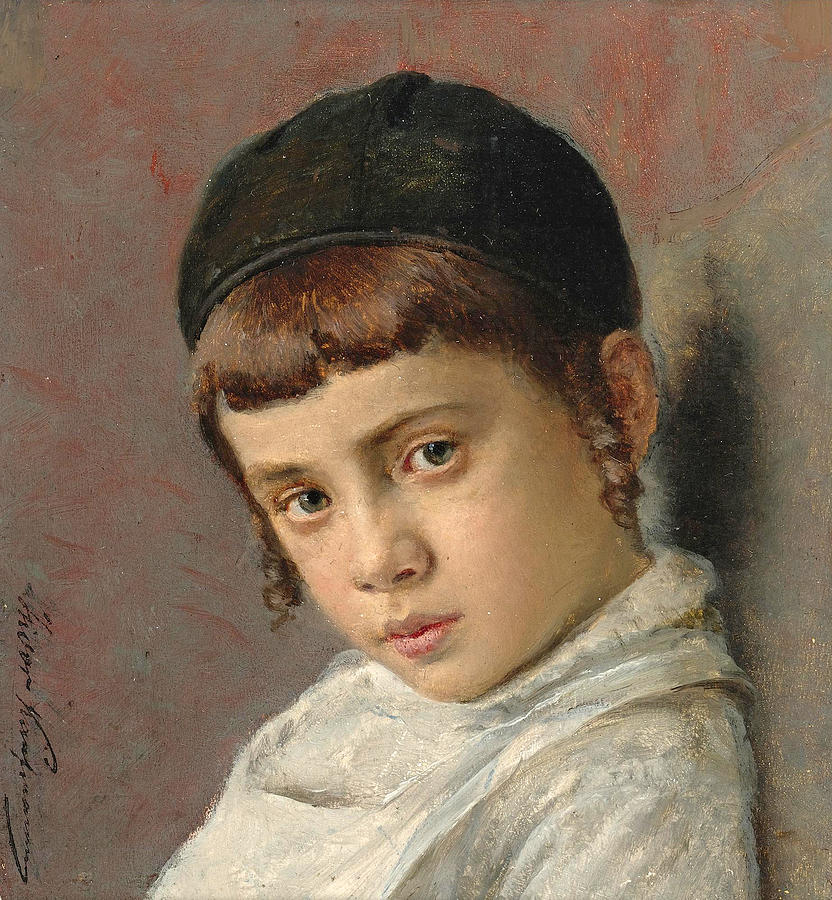 Portrait of a Young Boy with Peyot #1 Painting by Isidor Kaufmann Portrait of a Young Boy with Peyot #1 Painting by Isidor Kaufmann