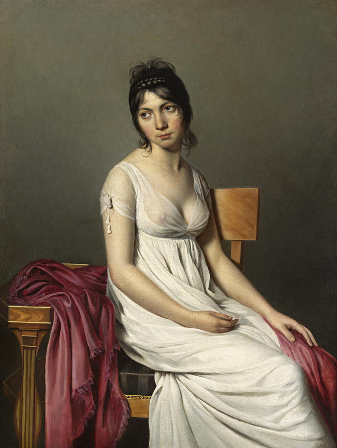 Portrait of a Young Woman in White #2 Painting by Circle of Jacques-Louis David