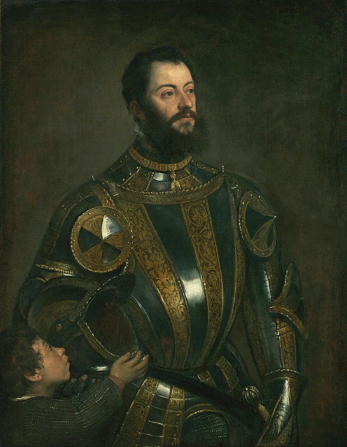 Portrait of Alfonso dAvalos Marquis of Vasto in Armor with a Page #2 Painting by Titian