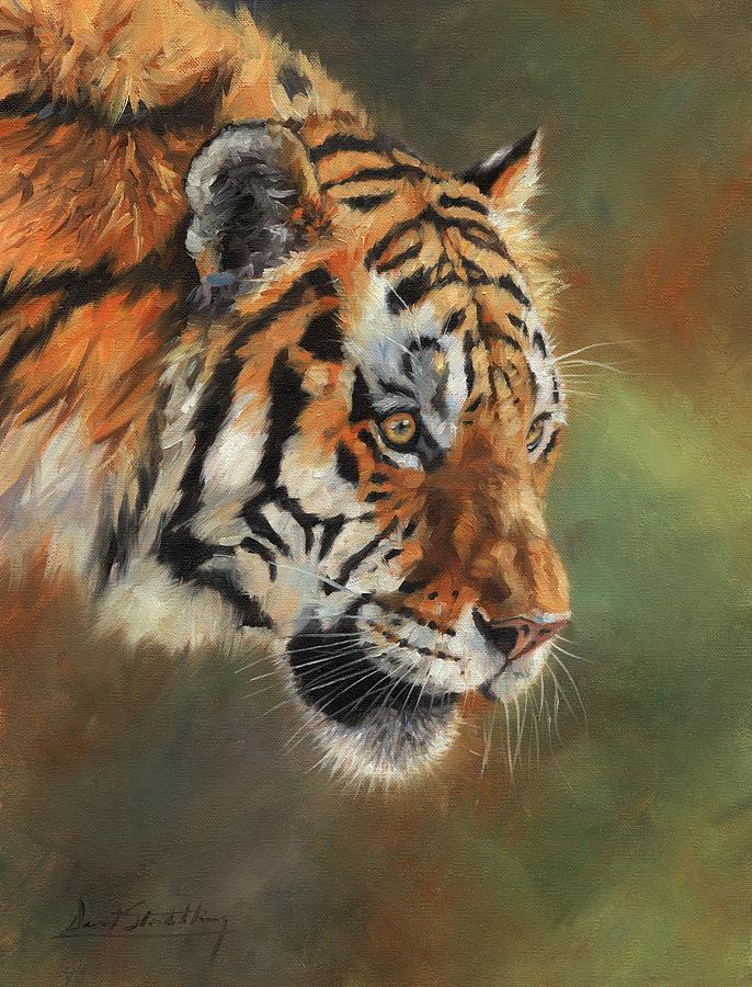 Portrait of an Amur Tiger #1 Painting by David Stribbling
