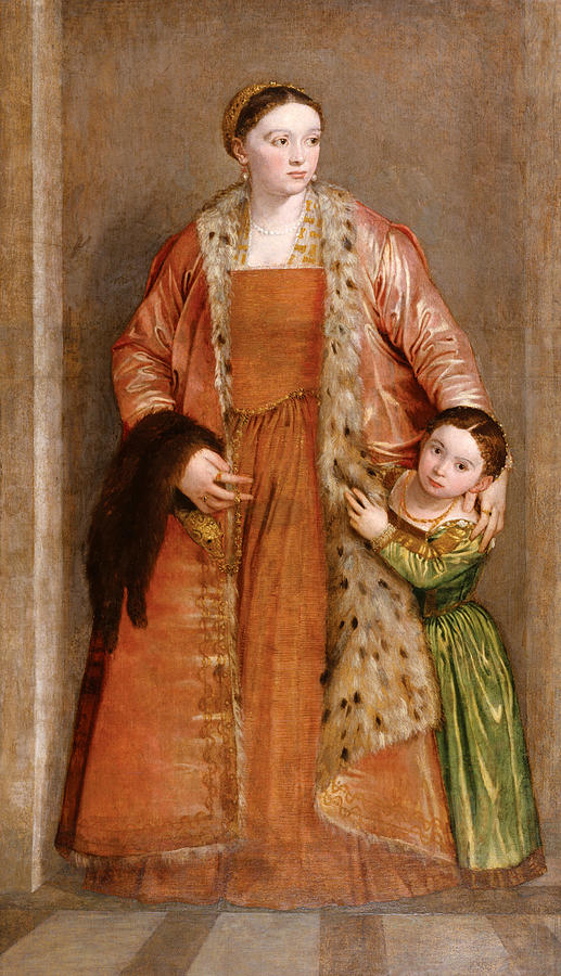 Portrait of Countess Livia da Porto Thiene and her Daughter Deidamia Painting by Paolo Veronese