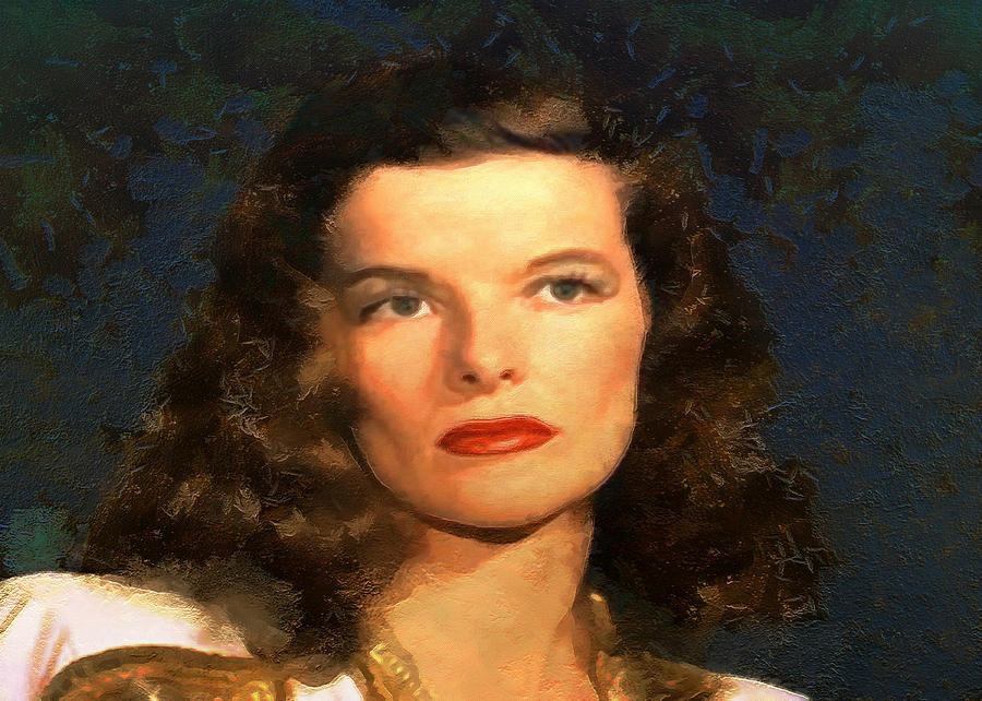 Hollywood Digital Art - Portrait of Katherine Hepburn #1 by Charmaine Zoe