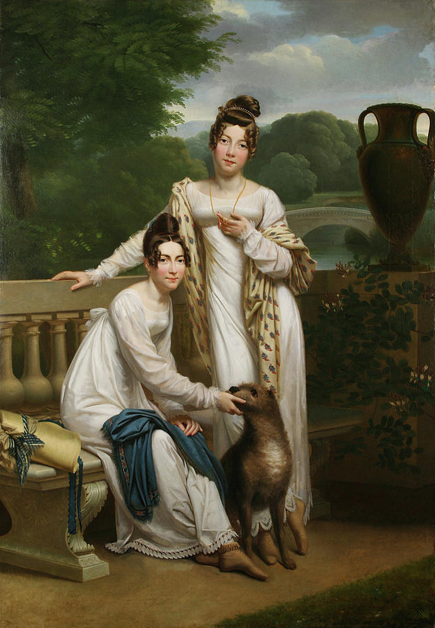 Ladies Painting - Portrait of the Misses de Balleroy in a Landscape with a Dog #1 by Henri Francois