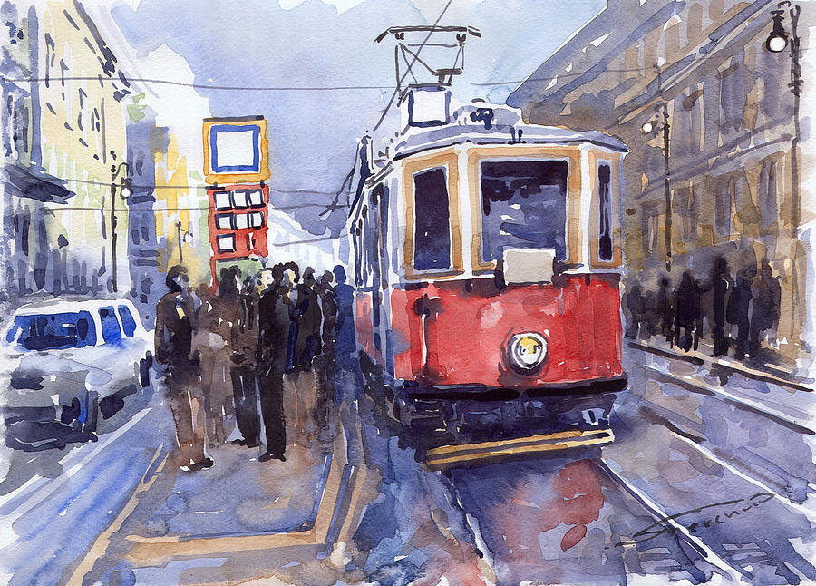 Cityscape Painting - Prague Old Tram 03 #1 by Yuriy Shevchuk