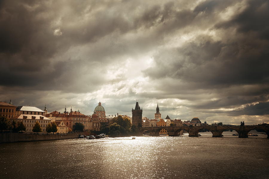 Prague skyline and bridge  #1 Photograph by Songquan Deng