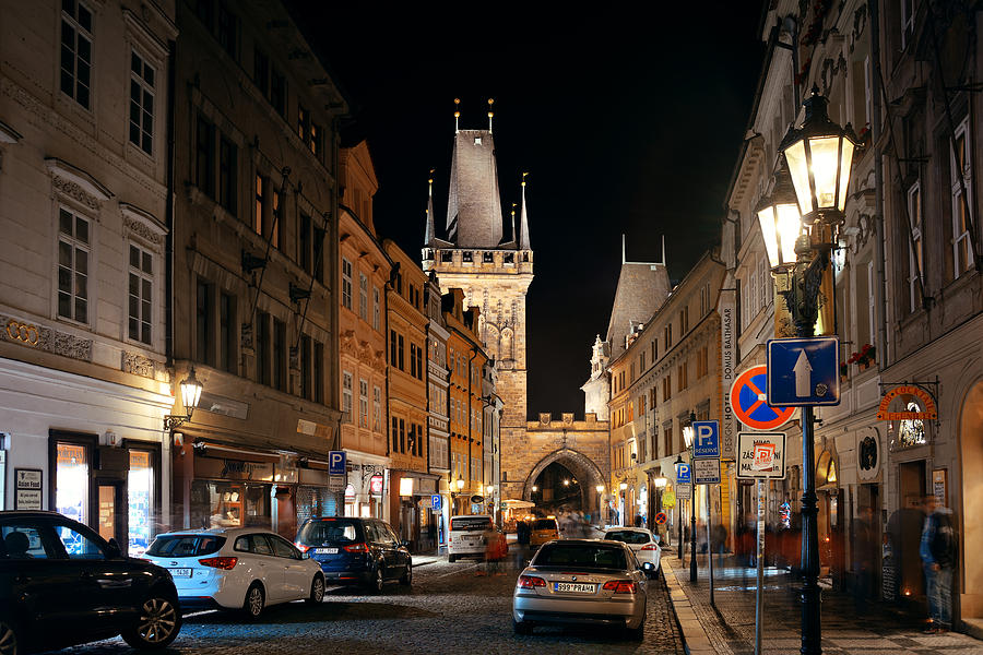 Prague Street night view #1 Photograph by Songquan Deng