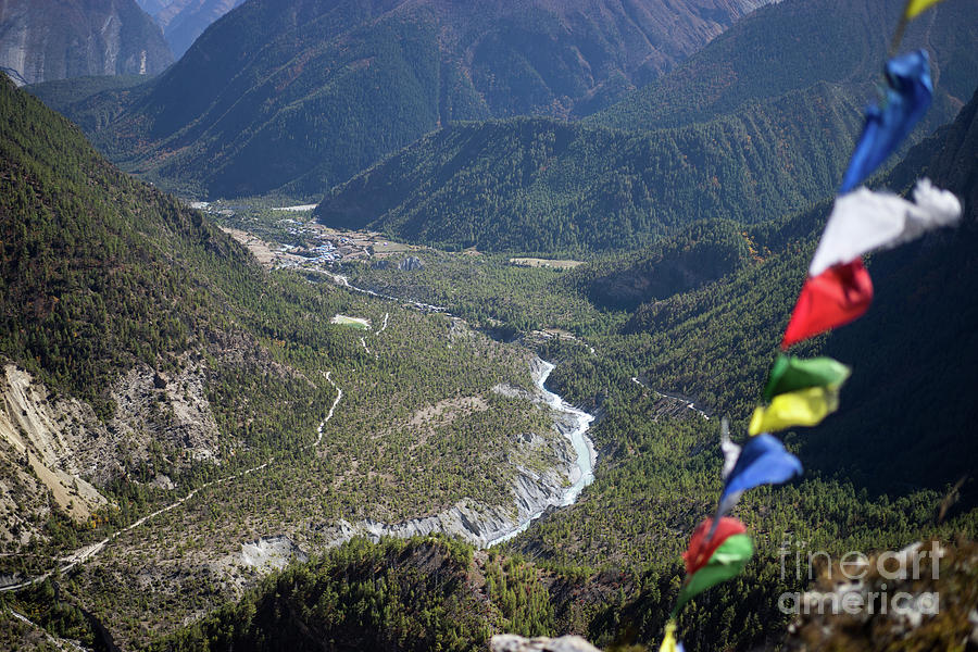 Prayer flags in the Himalaya mountains, Annapurna region, Nepal #1 Photograph by Raimond Klavins