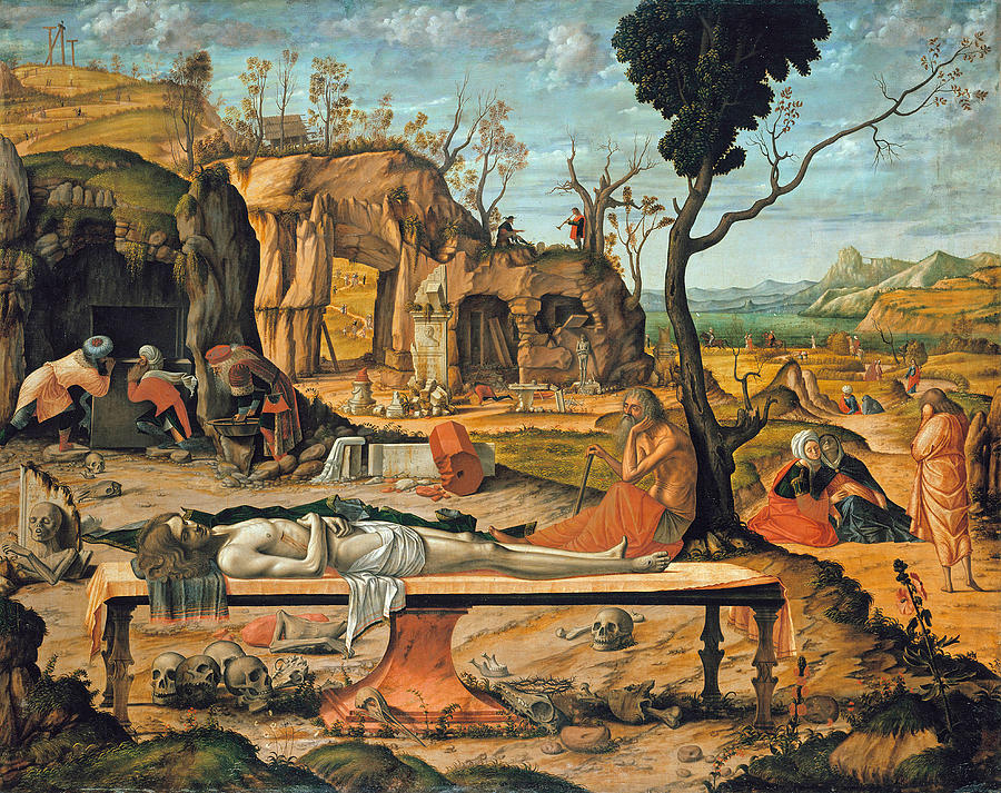 Vittore Carpaccio Painting - Preparation of Christs Tomb #2 by Vittore Carpaccio