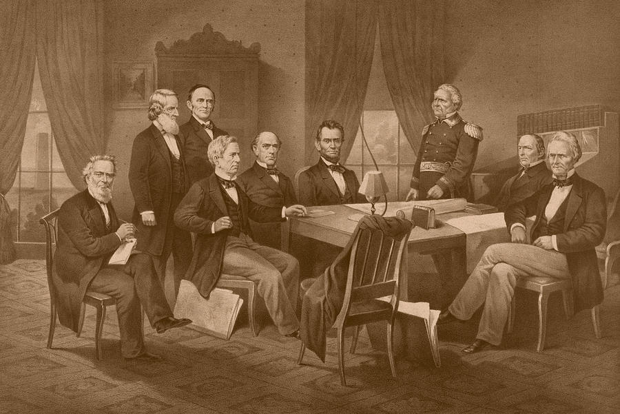 President Lincoln - His Cabinet And General Scott Drawing