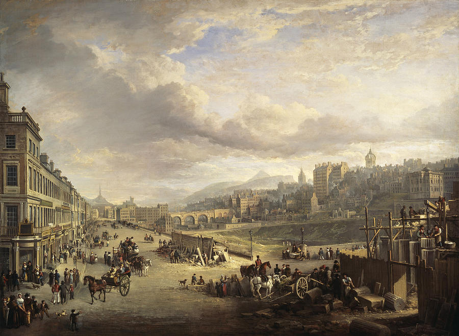 Princes Street with the Commencement of the Building of the Royal Institution #2 Painting by Alexander Nasmyth