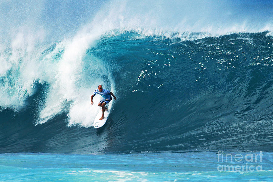 Sports Photograph - Pro Surfer Kelly Slater Surfing in the Pipeline Masters Contest #1 by Paul Topp