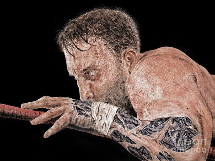 Pro Wrestler Chris Masters Planning His Move #1 Drawing by Jim Fitzpatrick