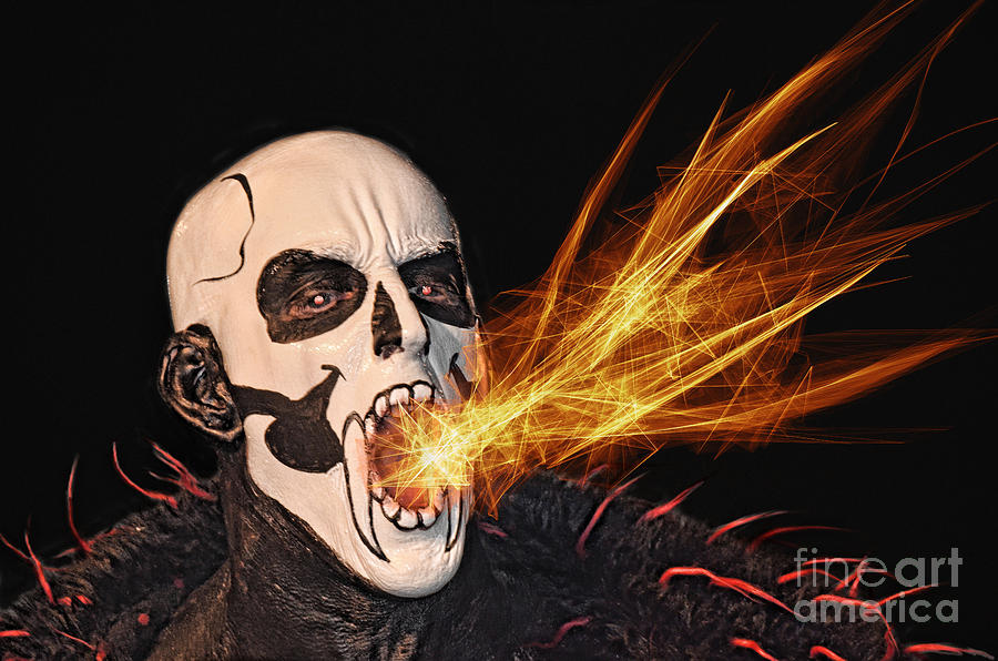 Pro Wrestler Funnybone Shooting Out Flames Digital Art by Jim Fitzpatrick