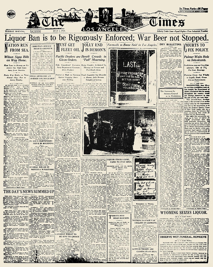 Prohibition Headline, 1919 #1 Photograph by Granger