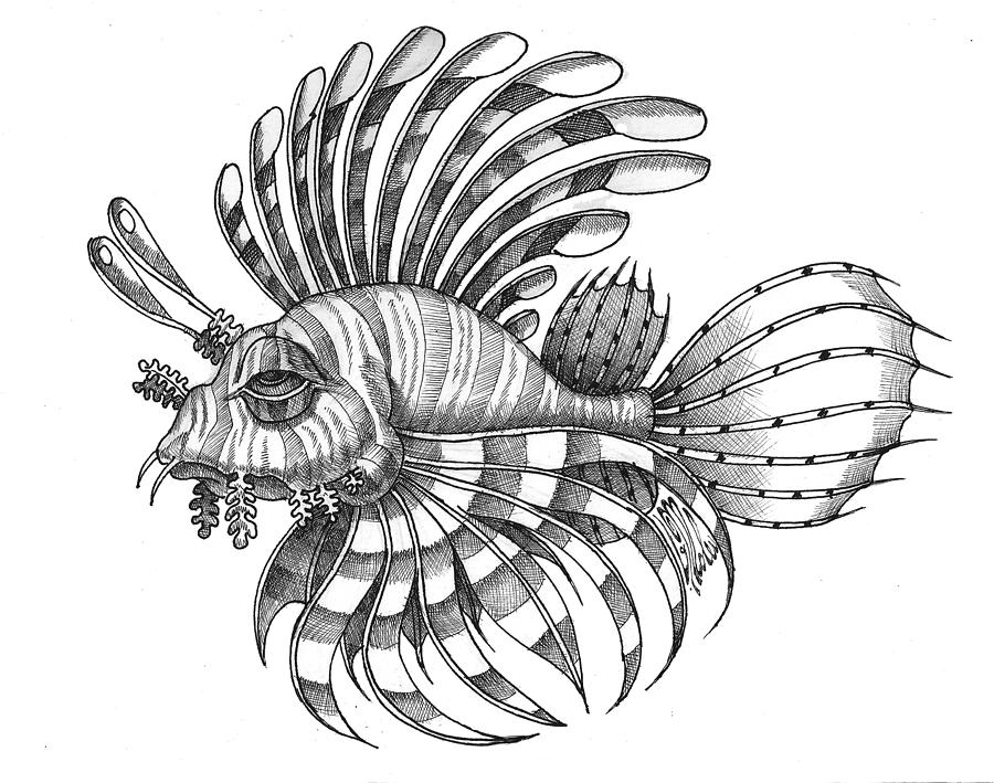Pterois #1 Drawing by Victor Molev