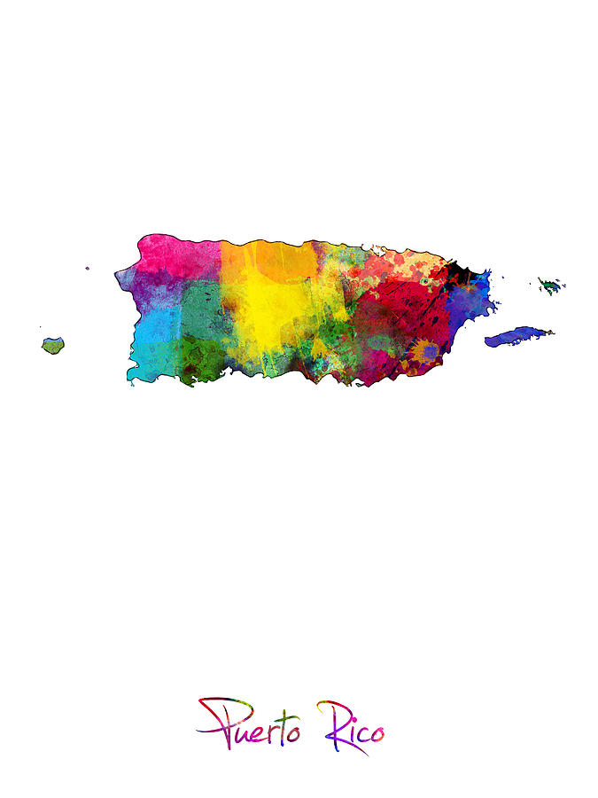 Puerto Rico Watercolor Map #2 Digital Art by Michael Tompsett